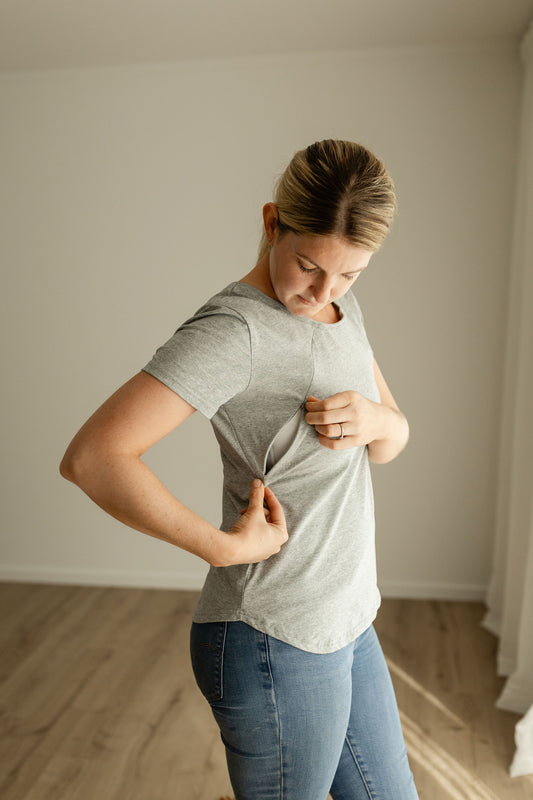 Grey Side Zip Breastfeeding Tshirt.