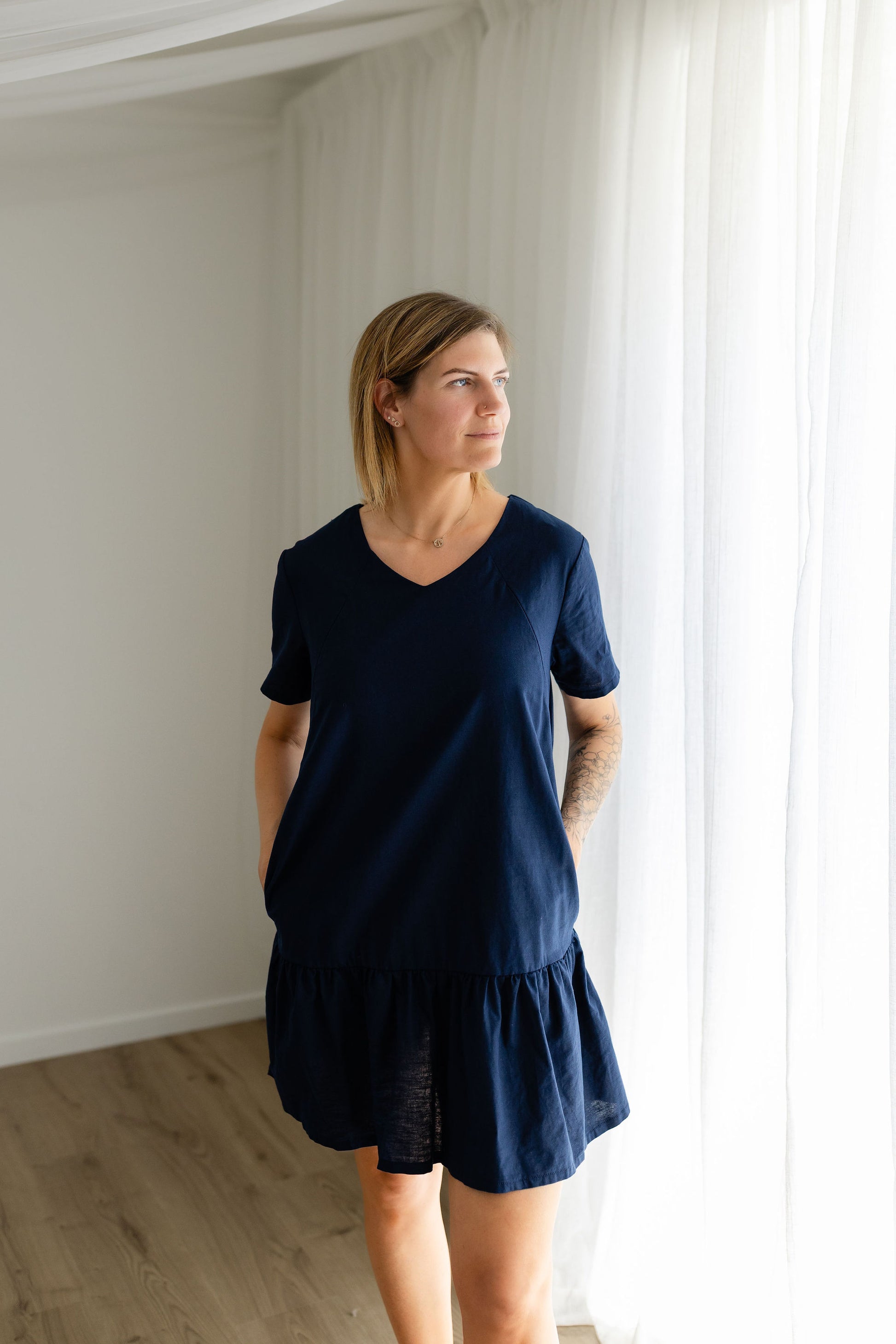 MiRo & Co, Navy Blue, Linen Breastfeeding Summer Dress