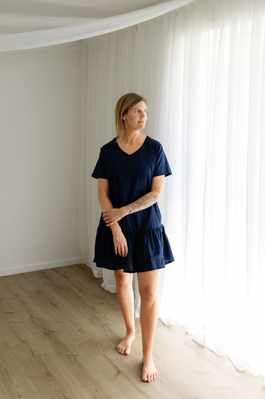 MiRo & Co, Navy Blue, Linen Breastfeeding Summer Dress
