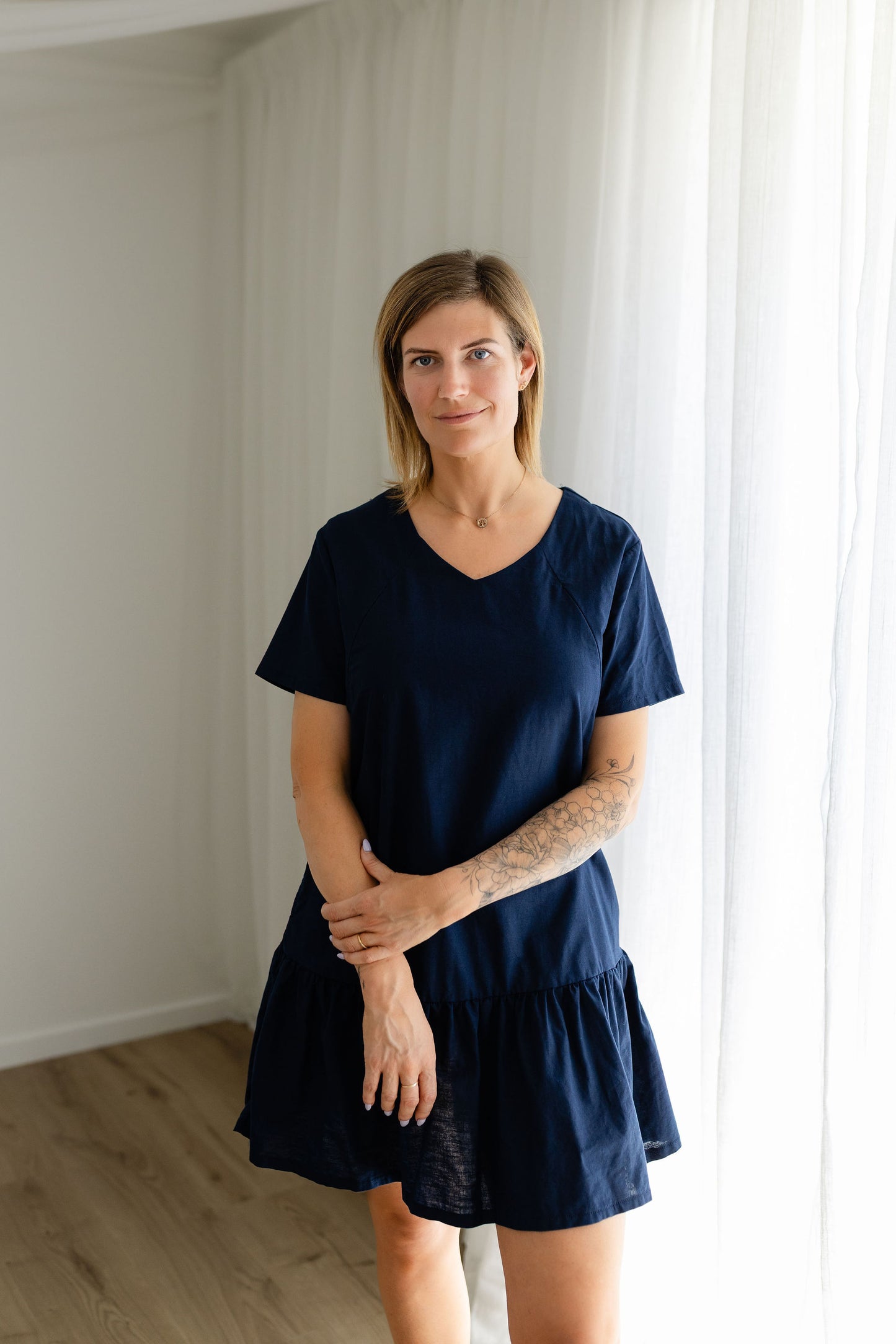 MiRo & Co, Navy Blue, Linen Breastfeeding Summer Dress