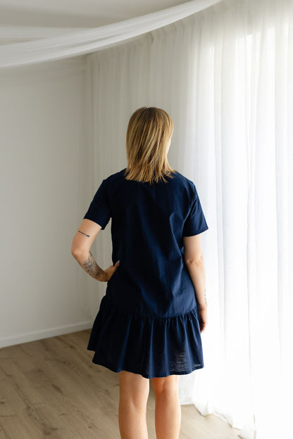 MiRo & Co, Navy Blue, Linen Breastfeeding Summer Dress