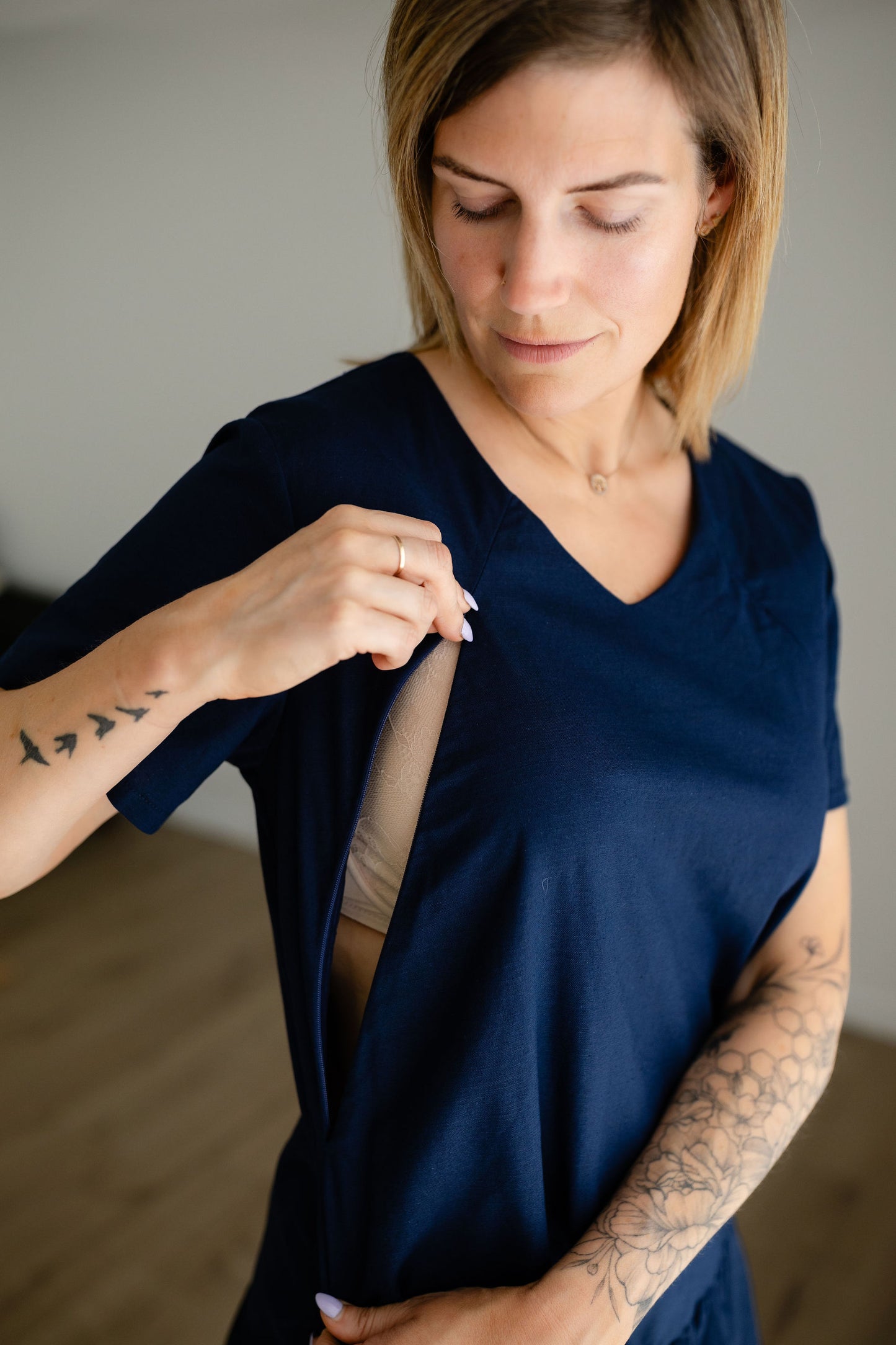 MiRo & Co, Navy Blue, Linen Breastfeeding Summer Dress