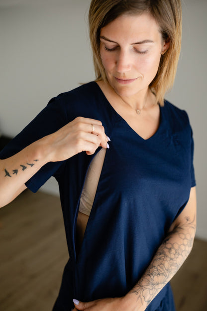 MiRo & Co, Navy Blue, Linen Breastfeeding Summer Dress