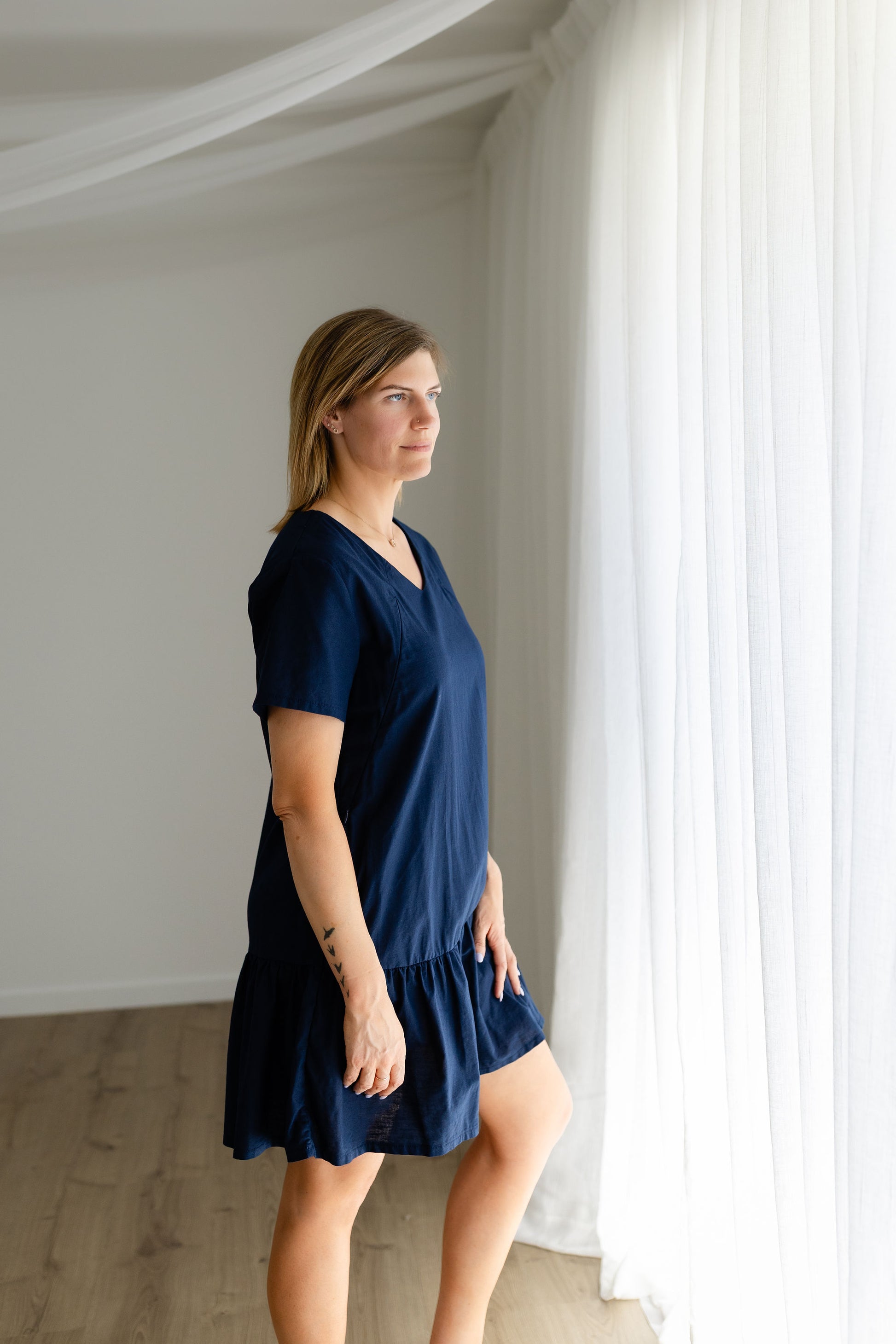 MiRo & Co, Navy Blue, Linen Breastfeeding Summer Dress